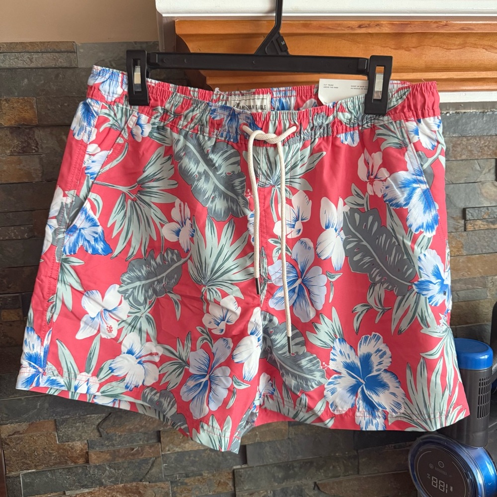 American Eagle Outfitters Red Floral Swim Trunks
